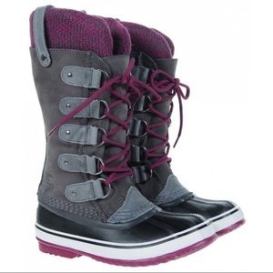 Sorel Joan of Arctic Knit Shale Grey & Pink boots